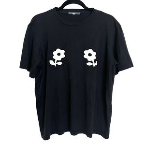 AlexaChung Black Double Daisy Short Sleeve T Shirt Tee XL